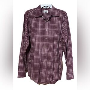 LL Bean Men’s Long Sleeve Burgundy Plaid Button Up Size M Reg Fit 100% Cotton